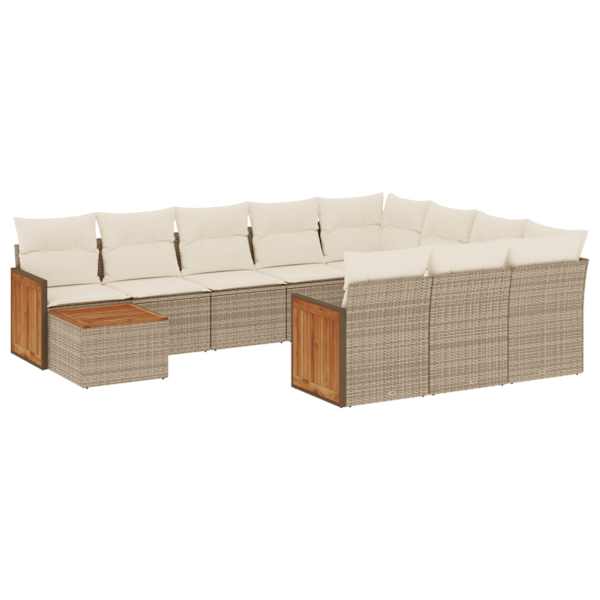 vidaXL 11-osaline aiadiivani komplekt patjadega, beež, pol&uuml;rotang