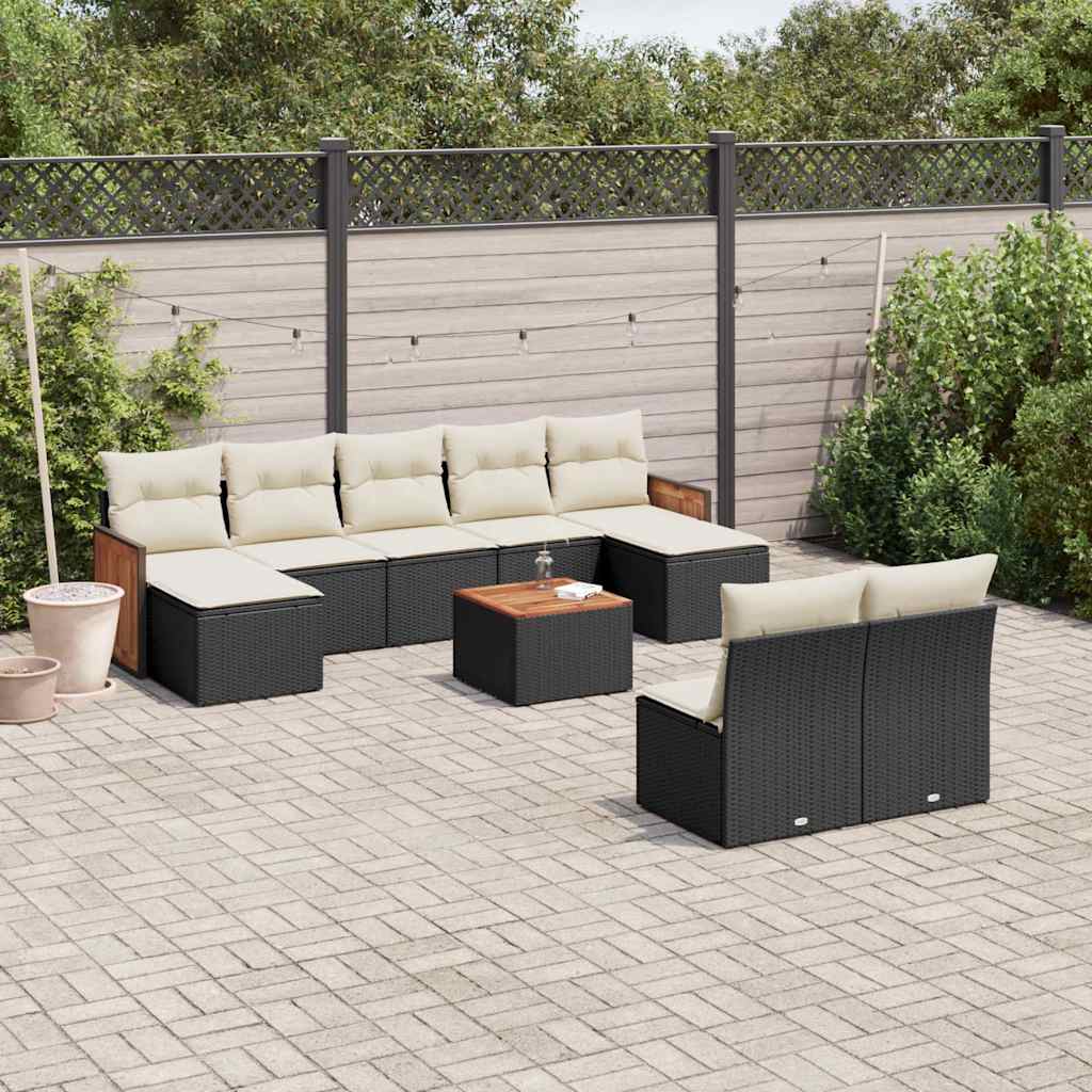 vidaXL Set canapele de grădină cu perne, 10 piese, negru, poliratan