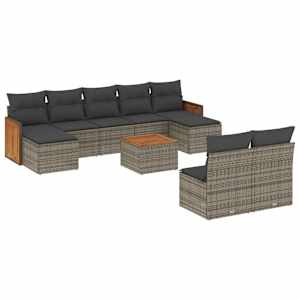 vidaXL 10-osaline aiadiivani komplekt patjadega, hall, pol&uuml;rotang
