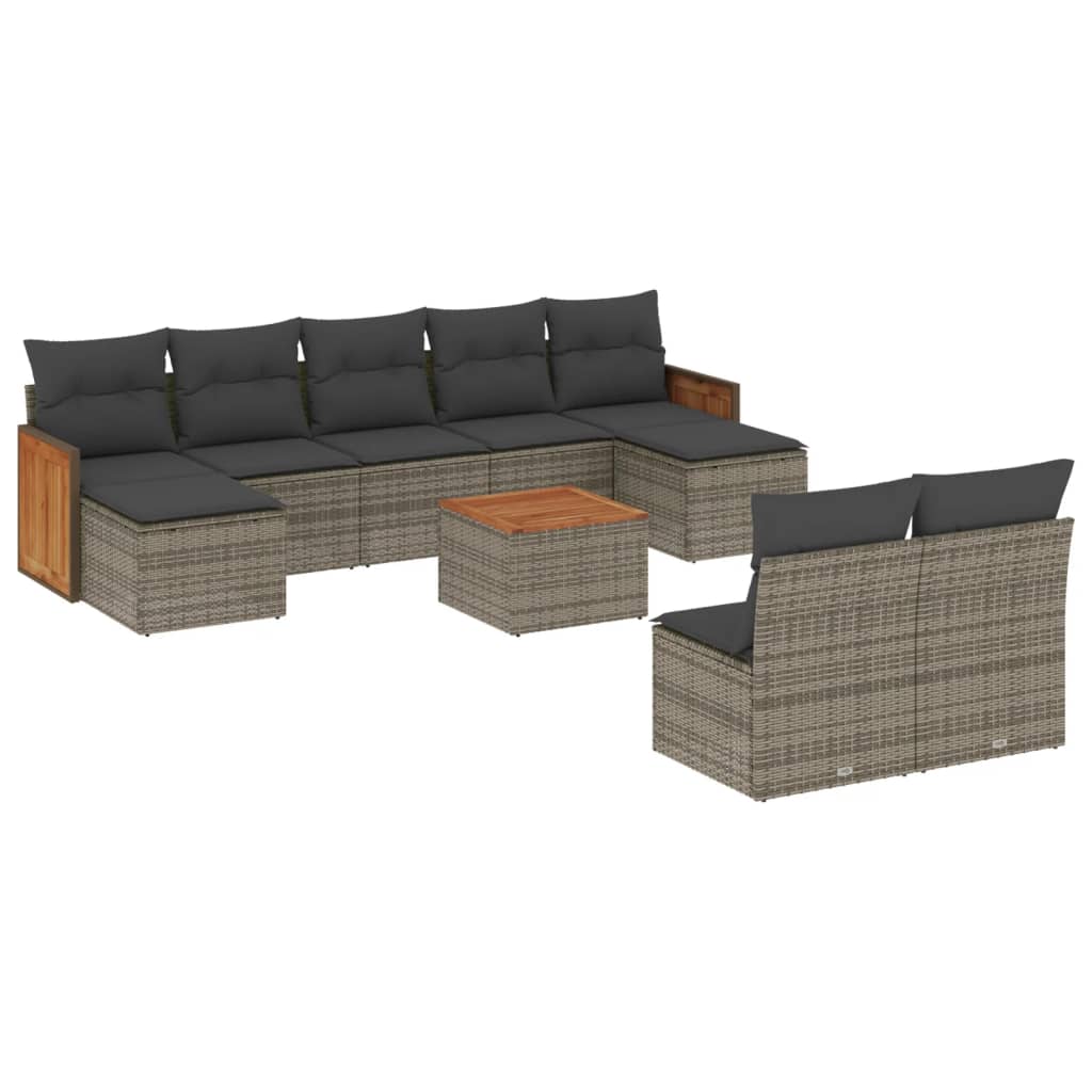 10 Piece Garden Sofa Set with Cushions Grey Poly Rattan 3260464