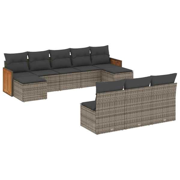 vidaXL 10-osaline aiadiivani komplekt patjadega, hall, pol&uuml;rotang