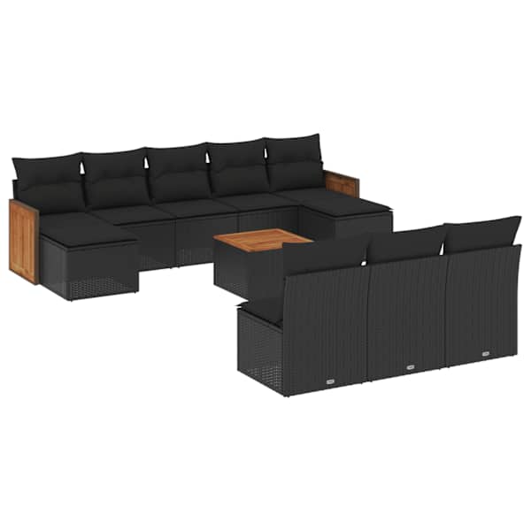 vidaXL 11-osaline aiadiivani komplekt patjadega, must, pol&uuml;rotang