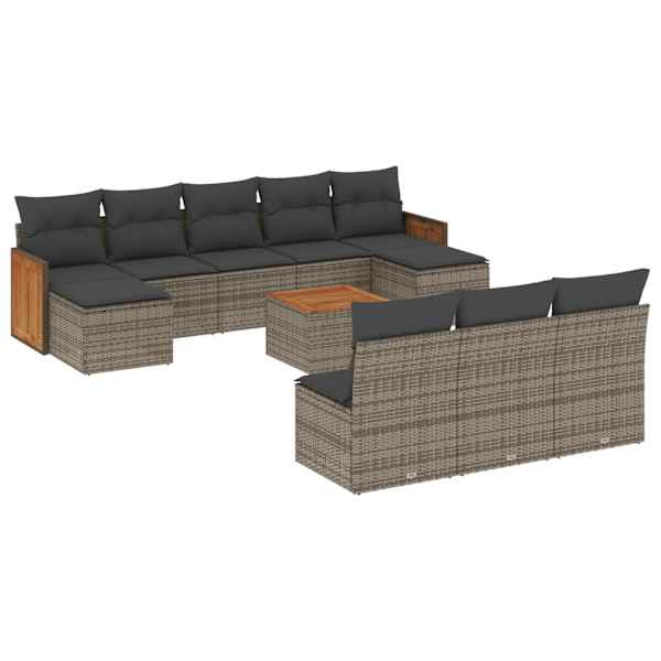 vidaXL 11-osaline aiadiivani komplekt patjadega, hall, pol&uuml;rotang