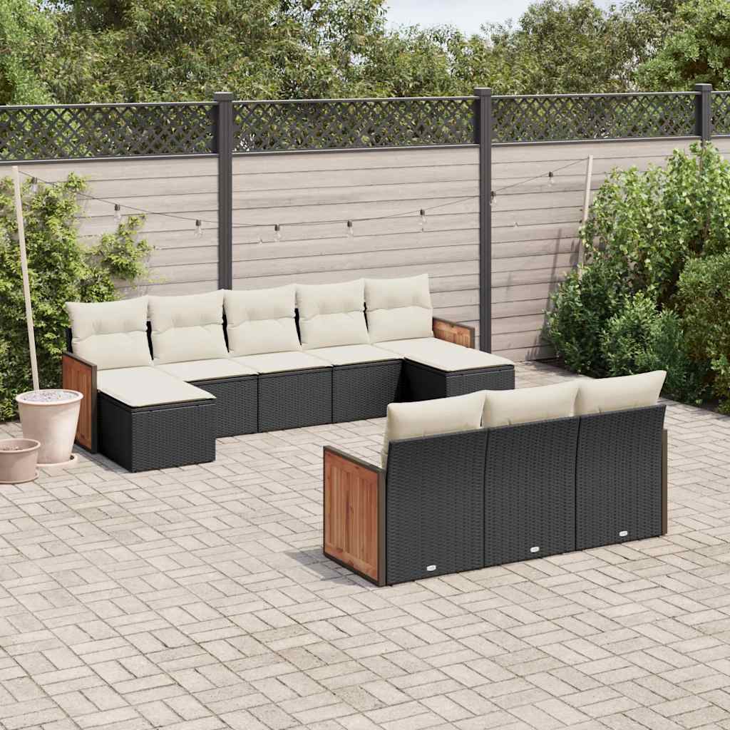 vidaXL Set canapele de grădină cu perne, 10 piese, negru, poliratan