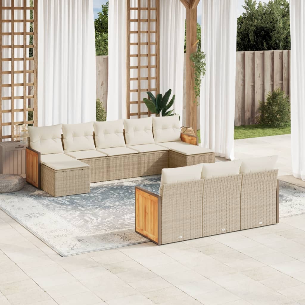 vidaXL Salon de jardin avec coussins 10 pcs beige résine tressée