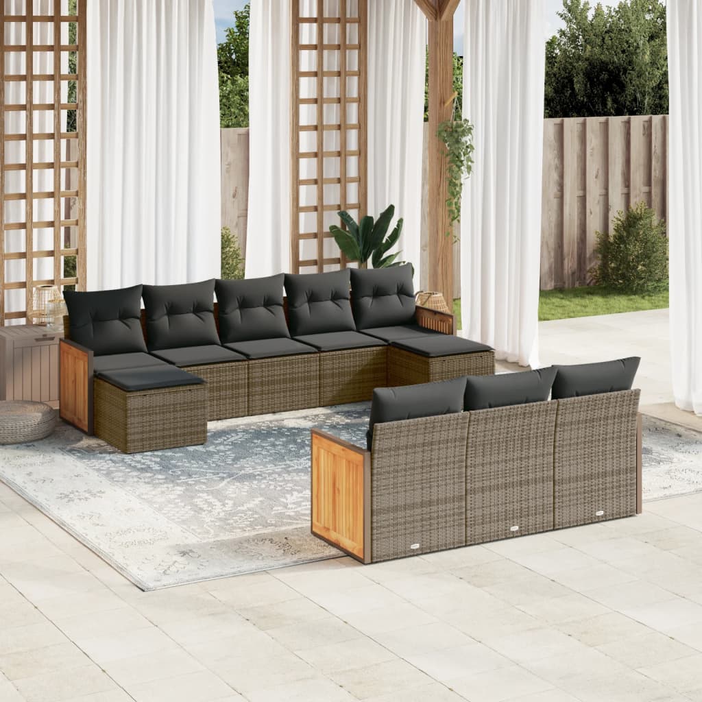 vidaXL 10-tlg. Garten-Sofagarnitur mit Kissen Grau Poly Rattan