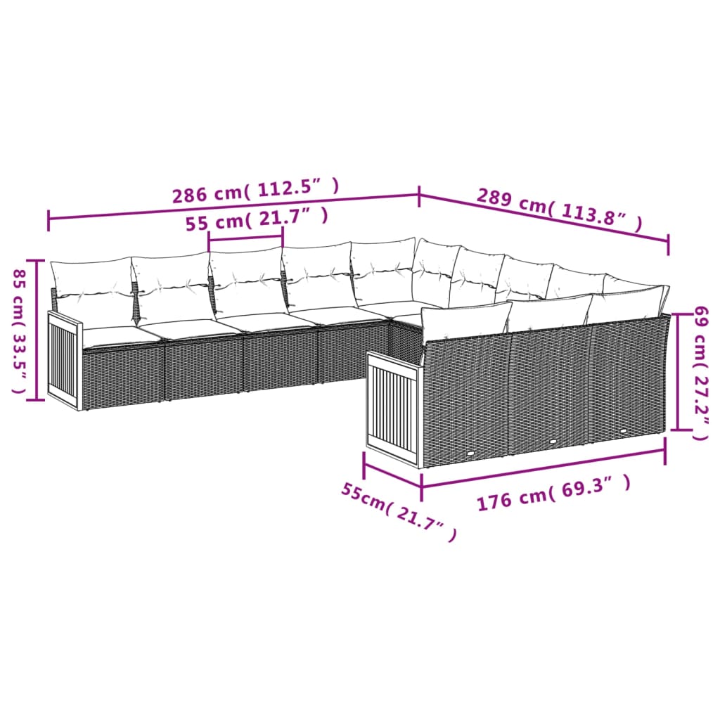 Set canapele de grădină cu perne, 11 piese, negru, poliratan 3260509 - imagine 3