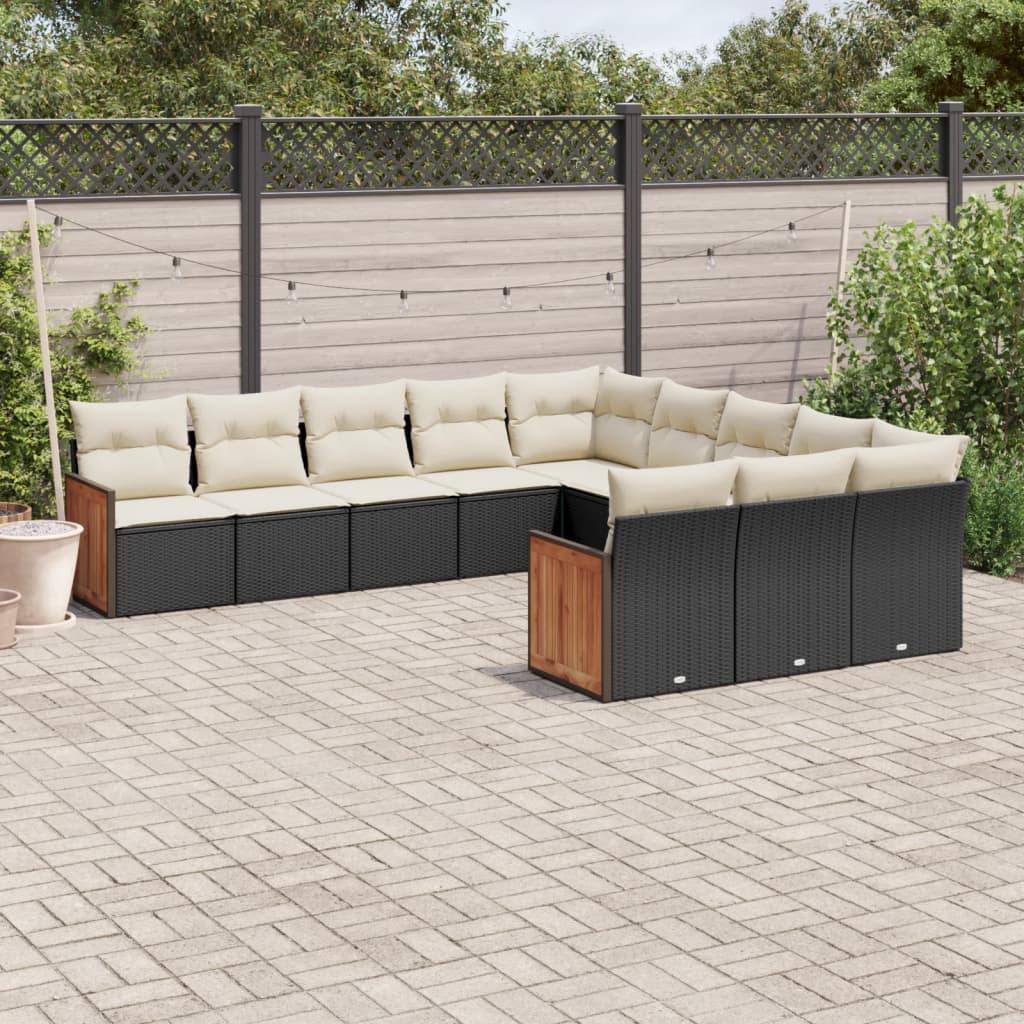 vidaXL 11-tlg. Garten-Sofagarnitur mit Kissen Schwarz Poly Rattan