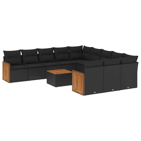 vidaXL 12-osaline aiadiivani komplekt patjadega, must, pol&uuml;rotang