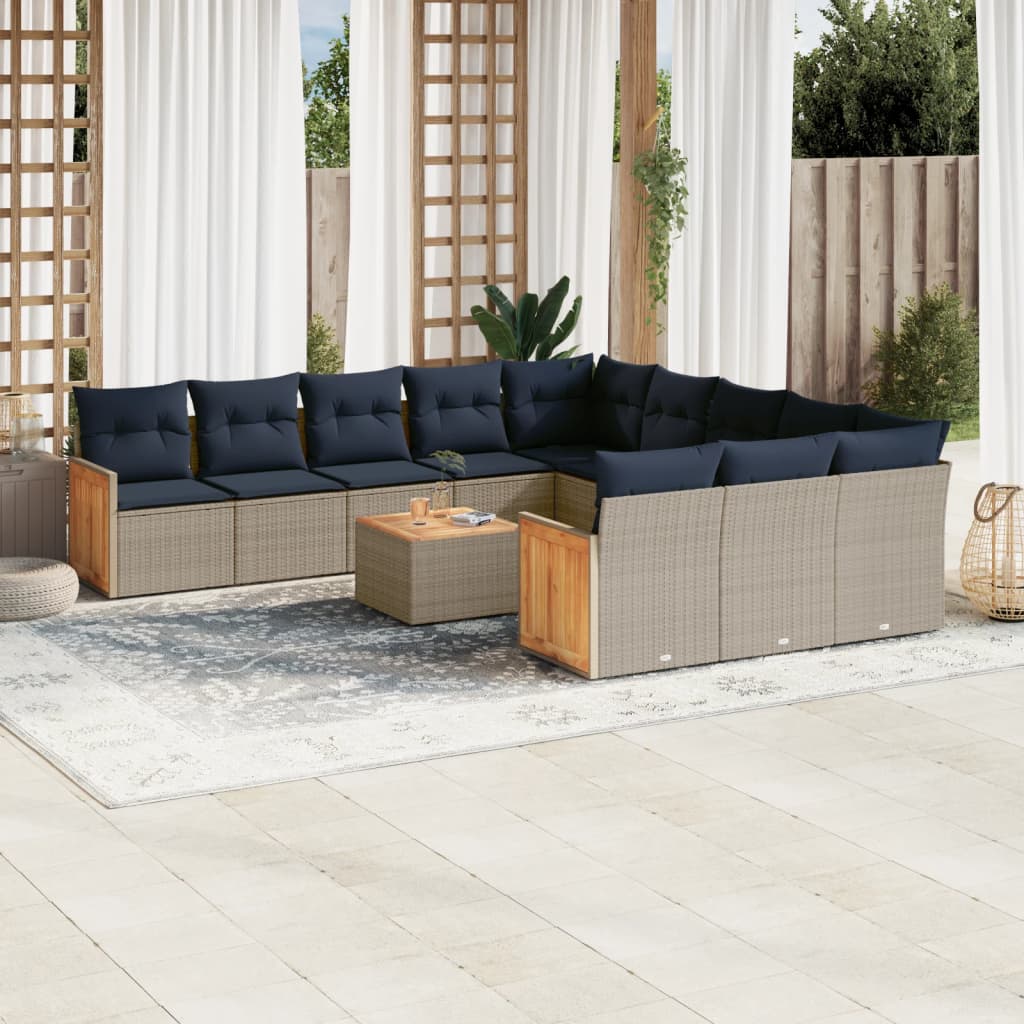 sofasæt til haven 12 dele med hynder polyrattan grå