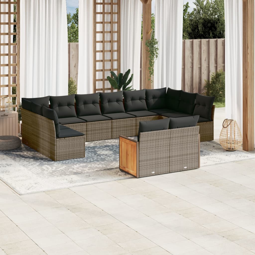 vidaXL 12-tlg. Garten-Sofagarnitur mit Kissen Grau Poly Rattan