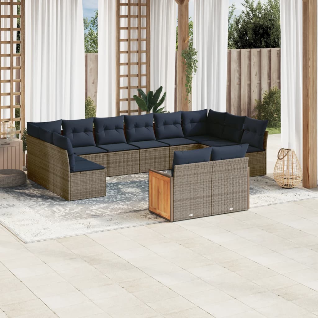 sofasæt til haven 12 dele med hynder polyrattan grå