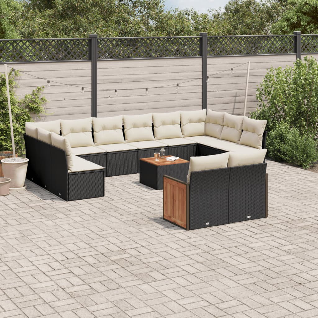 13-tlg. Garten-Sofagarnitur mit Kissen Schwarz Poly Rattan