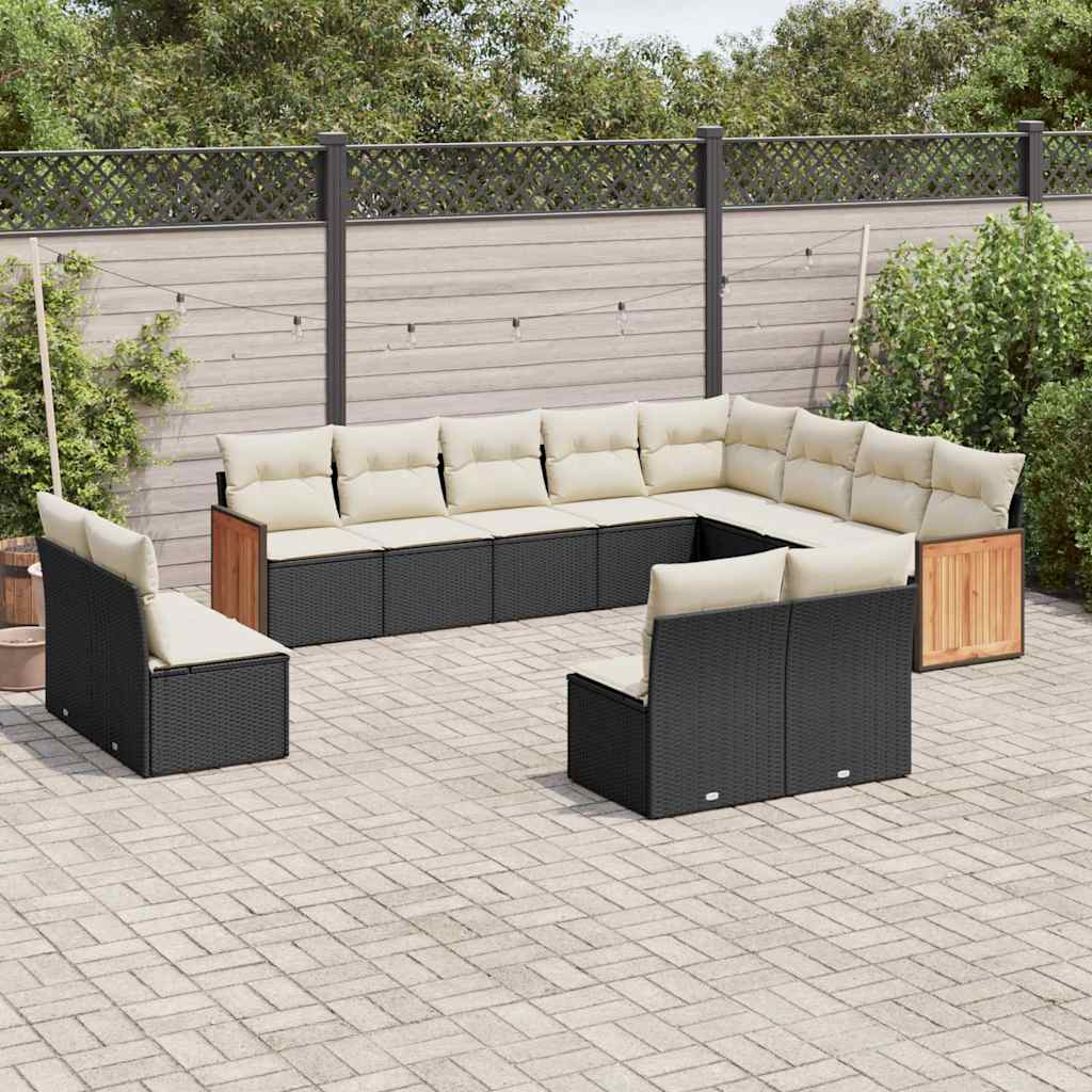vidaXL Set canapele de grădină, 12 piese, cu perne, negru, poliratan