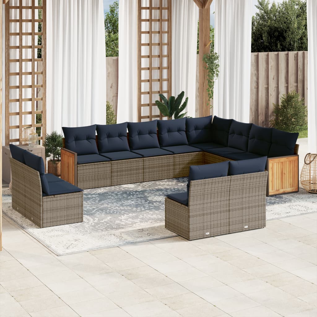 sofasæt til haven 12 dele med hynder polyrattan grå