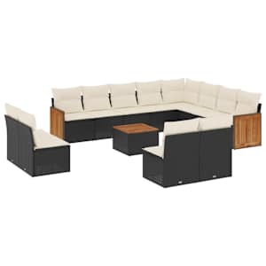vidaXL 13-osaline aiadiivani komplekt patjadega, must, pol&uuml;rotang