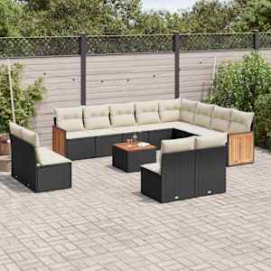 Vrtna sedežna garnitura 13-delna z blazinami črn poli ratan