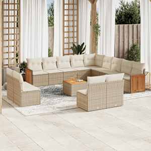 Vrtna sedežna garnitura 14-delna z blazinami bež poli ratan