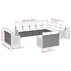 Vrtna sedežna garnitura 12-delna z blazinami bež poli ratan - slika 3