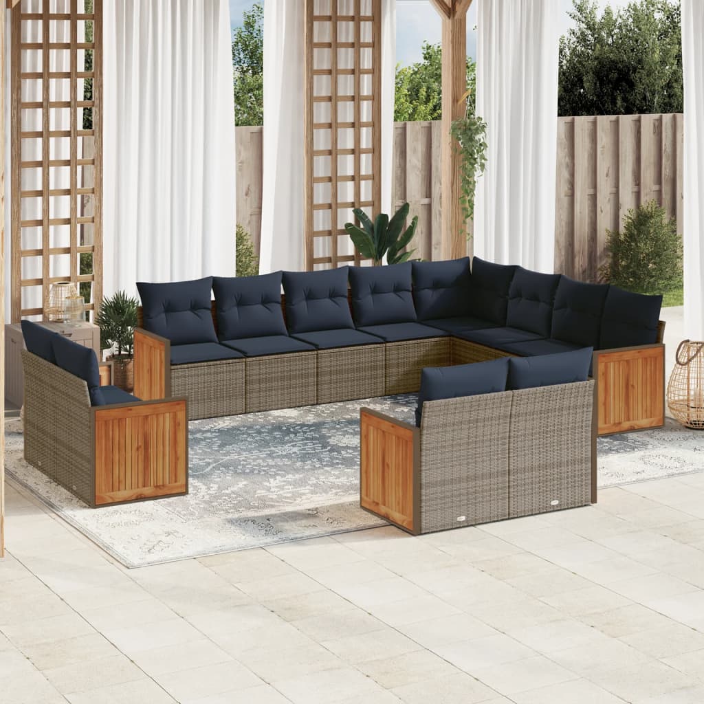 sofasæt til haven 12 dele med hynder polyrattan grå