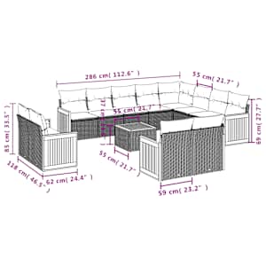 vidaXL 13-tlg. Garten-Sofagarnitur mit Kissen Schwarz Poly Rattan