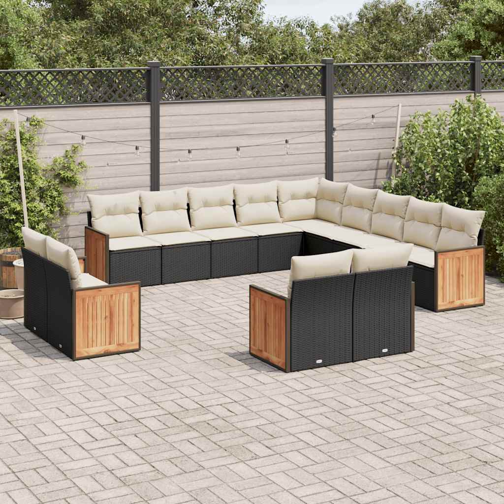 vidaXL Set mobilier de grădină cu perne, 13 piese, negru, poliratan