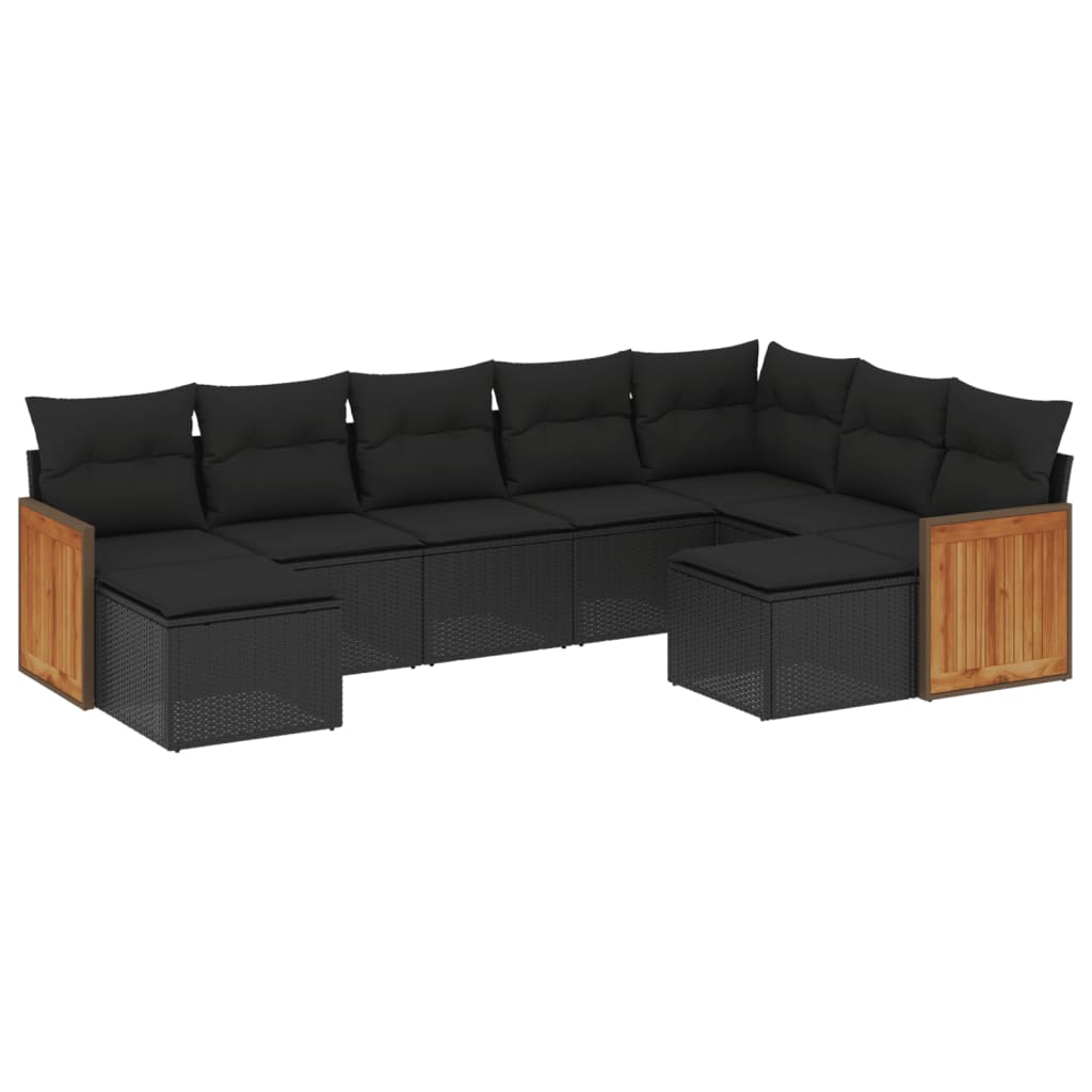 Thumbnail - vidaXL 9-tlg. Garten-Sofagarnitur mit Kissen Schwarz Poly Rattan