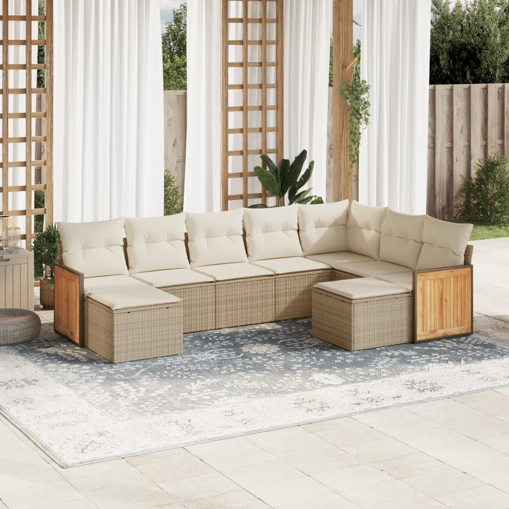 vidaXL 9-tlg. Garten-Sofagarnitur mit Kissen Beige Poly Rattan