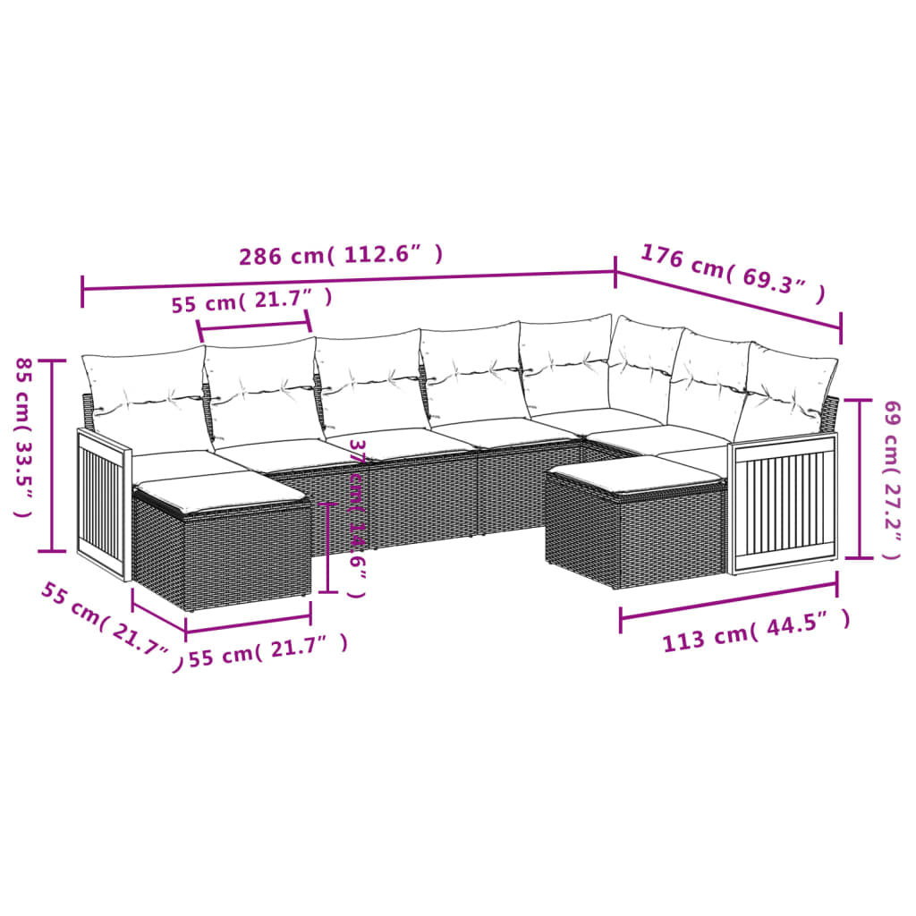 vidaXL 9-delige Loungeset met kussens poly rattan beige afbeelding