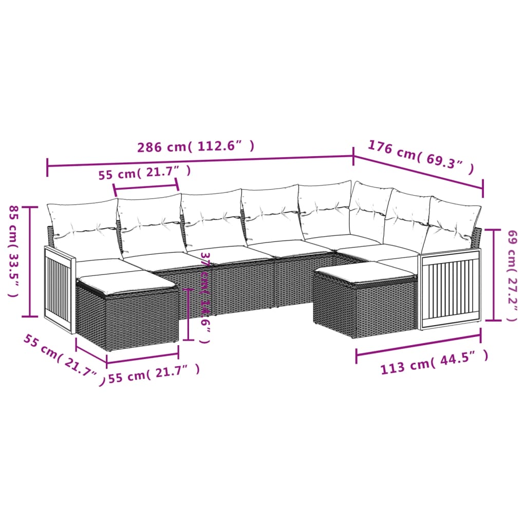 Set canapele de grădină, 9 piese, cu perne, gri, poliratan 3260625 - imagine 3