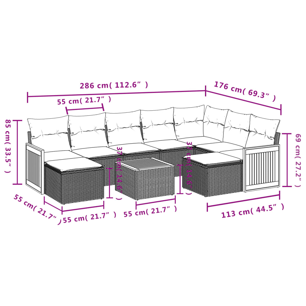 Set canapele de grădină cu perne, 10 piese, negru, poliratan 3260628 - imagine 3