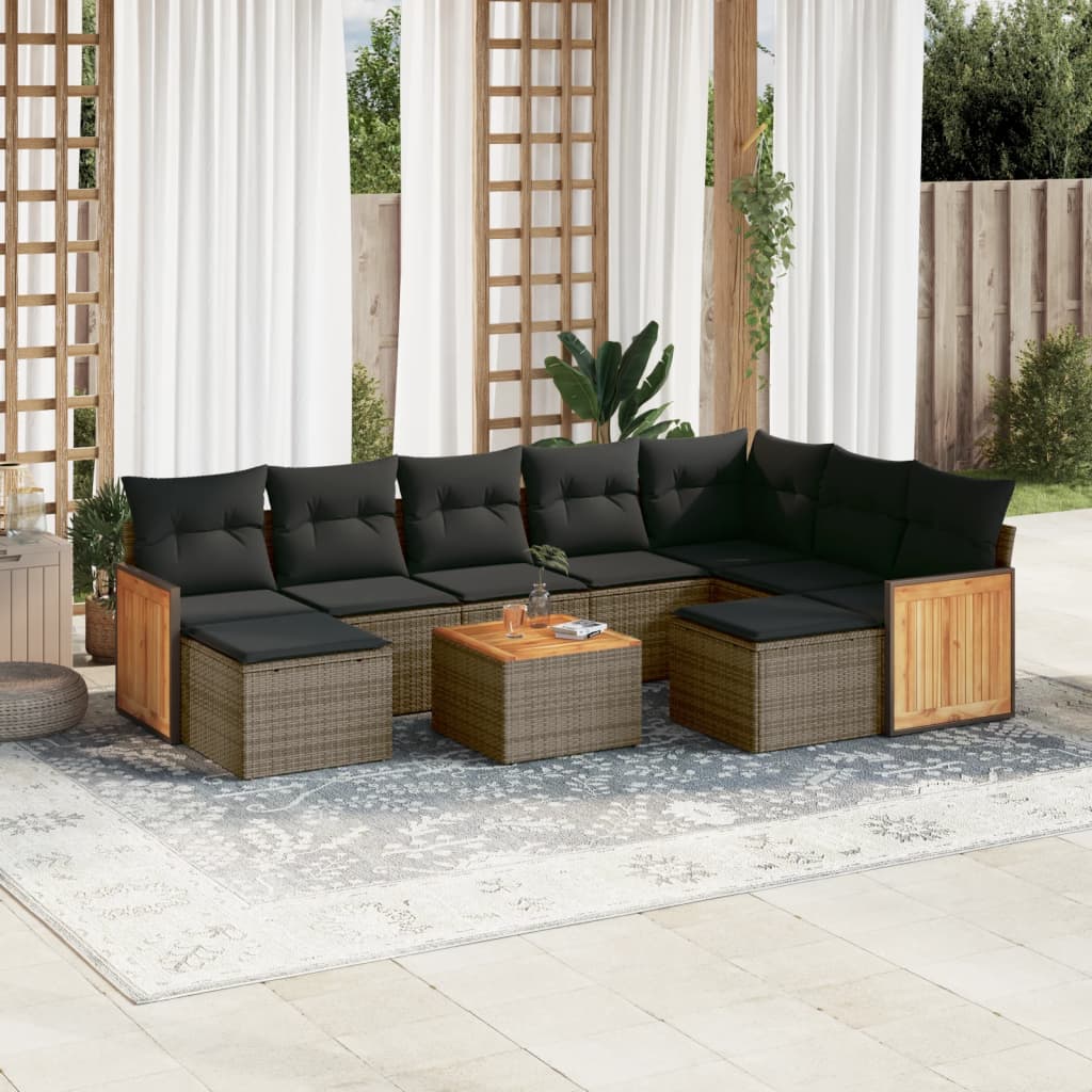 vidaXL 10-tlg. Garten-Sofagarnitur mit Kissen Grau Poly Rattan