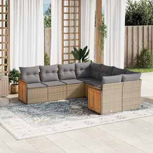 Vrtna sedežna garnitura 8-delna z blazinami bež poli ratan