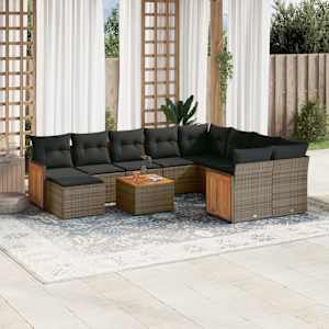 Vrtna sedežna garnitura 11-delna z blazinami siv poli ratan