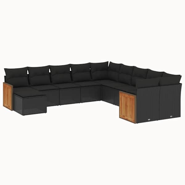 vidaXL 11-osaline aiadiivani komplekt patjadega, must, pol&uuml;rotang