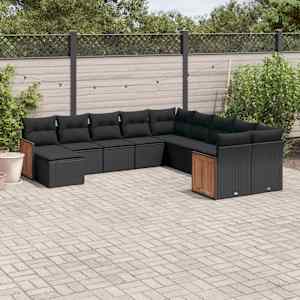 Vrtna sedežna garnitura 11-delna z blazinami črn poli ratan