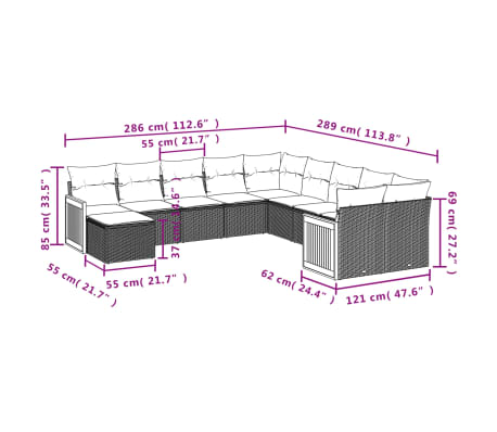 vidaXL 11 Hluta Gar&eth;s&oacute;fasett me&eth; Sessum Drapplita&eth; P&oacute;l&yacute;rattan