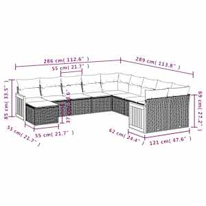 vidaXL 11 Hluta Gar&eth;s&oacute;fasett me&eth; Sessum Drapplita&eth; P&oacute;l&yacute;rattan