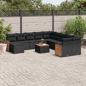 Vrtna sedežna garnitura 12-delna z blazinami črn poli ratan