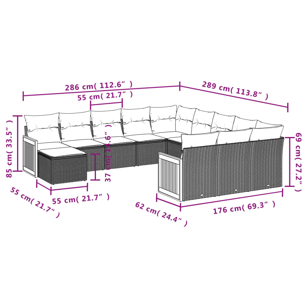 Set canapele de grădină, 12 piese, cu perne, negru, poliratan 3260663 - imagine 3