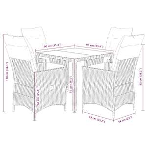 Vrtna jedilna garnitura 5-delna z blazinami črn poli ratan - slika 7