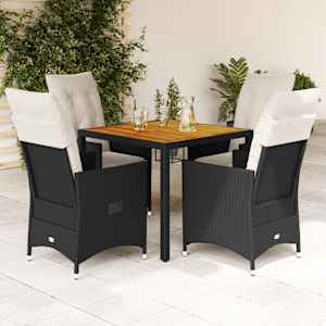 Vrtna jedilna garnitura 5-delna z blazinami črn poli ratan