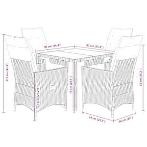 Vrtna jedilna garnitura 5-delna z blazinami črn poli ratan - slika 9