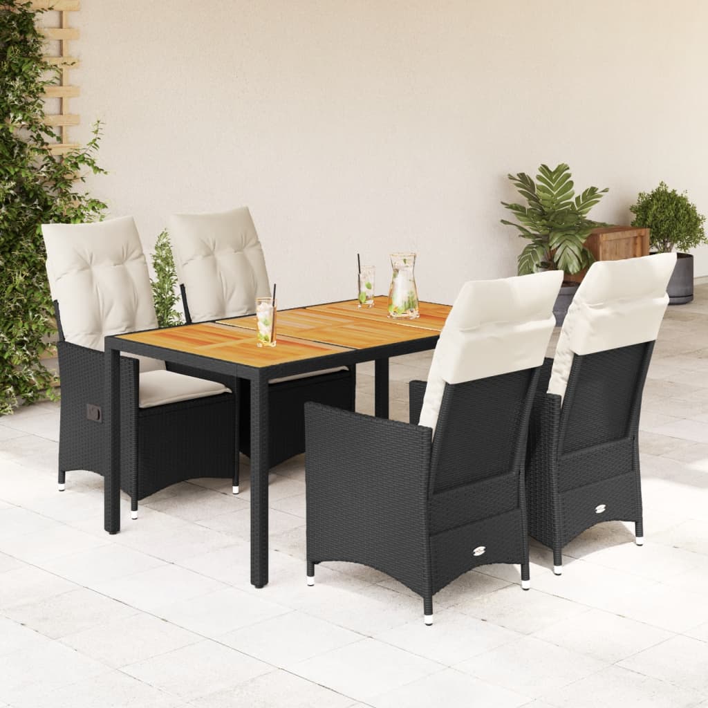 vidaXL Set mobilier de grădină cu perne, 5 piese, negru, poliratan