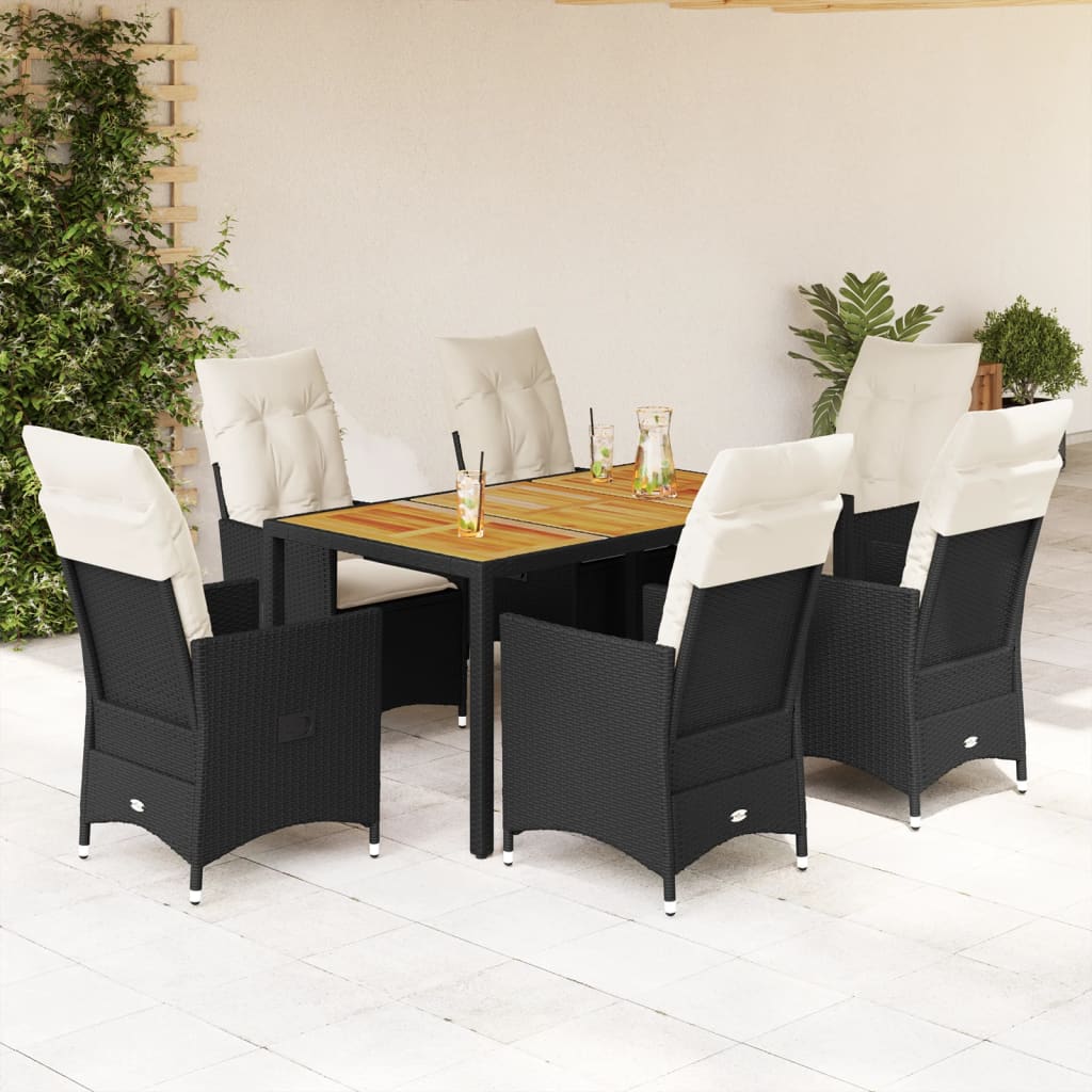 vidaXL Set mobilier de grădină cu perne, 7 piese, negru, poliratan