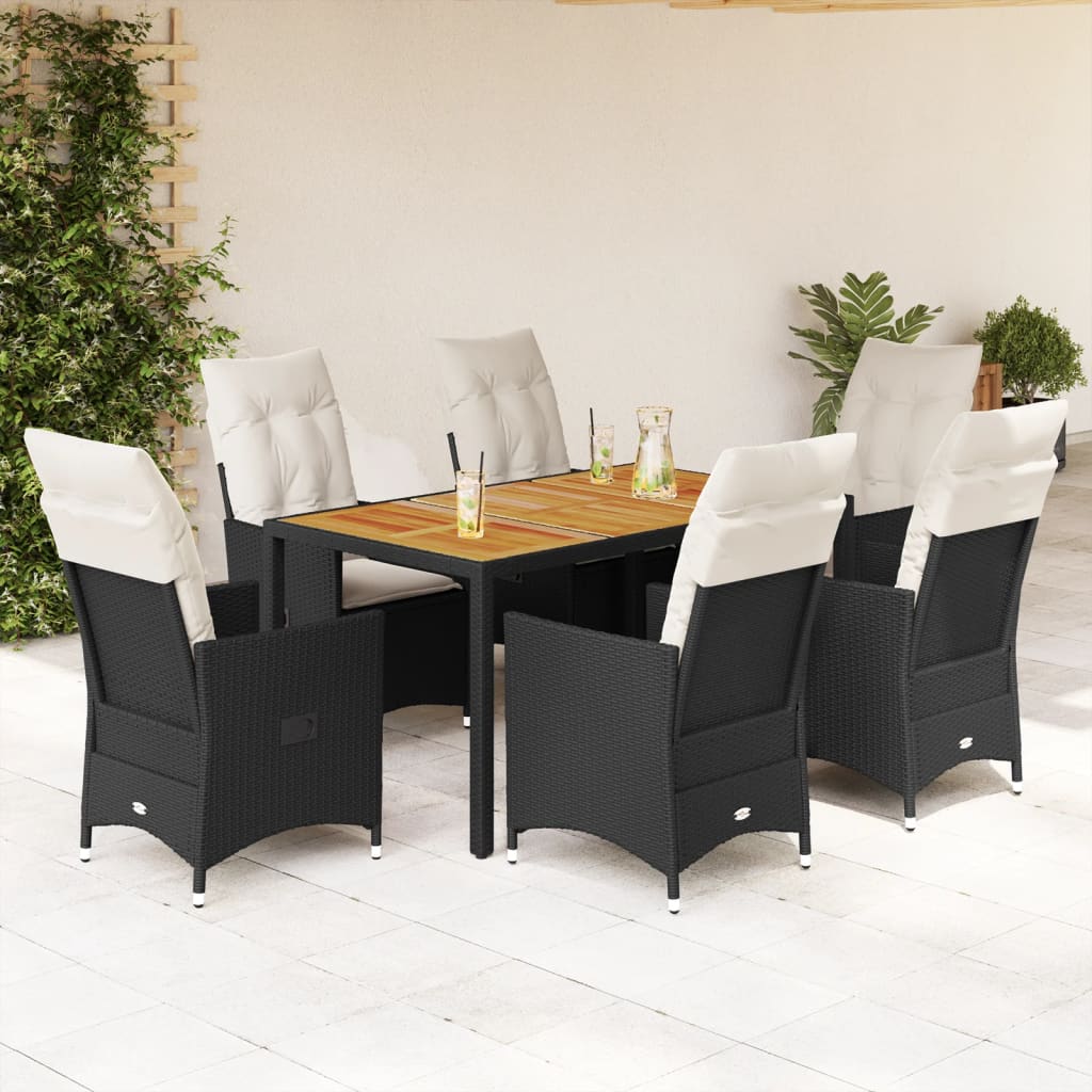 vidaXL Set mobilier de grădină cu perne, 7 piese, negru, poliratan