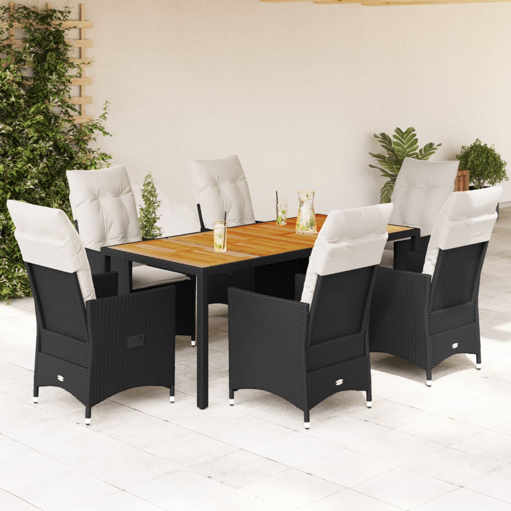 Vidaxl - vidaXL 7 pcs conjunto de jantar p/ jardim c/ almofadões vime PE preto