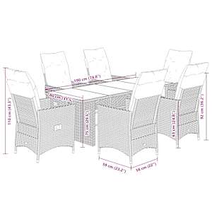 Vrtna jedilna garnitura 7-delna z blazinami črna poli ratan - slika 7