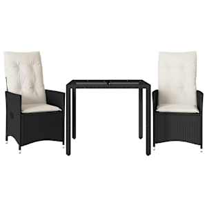 3dílný bistro set s poduškami černý polyratan - obrázek 2
