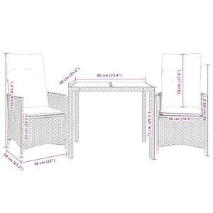3dílný bistro set s poduškami černý polyratan - obrázek 7